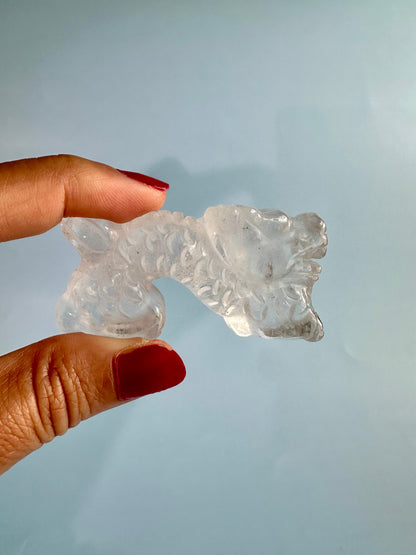Clear Quartz Chinese Long Dragon Carving Talisman