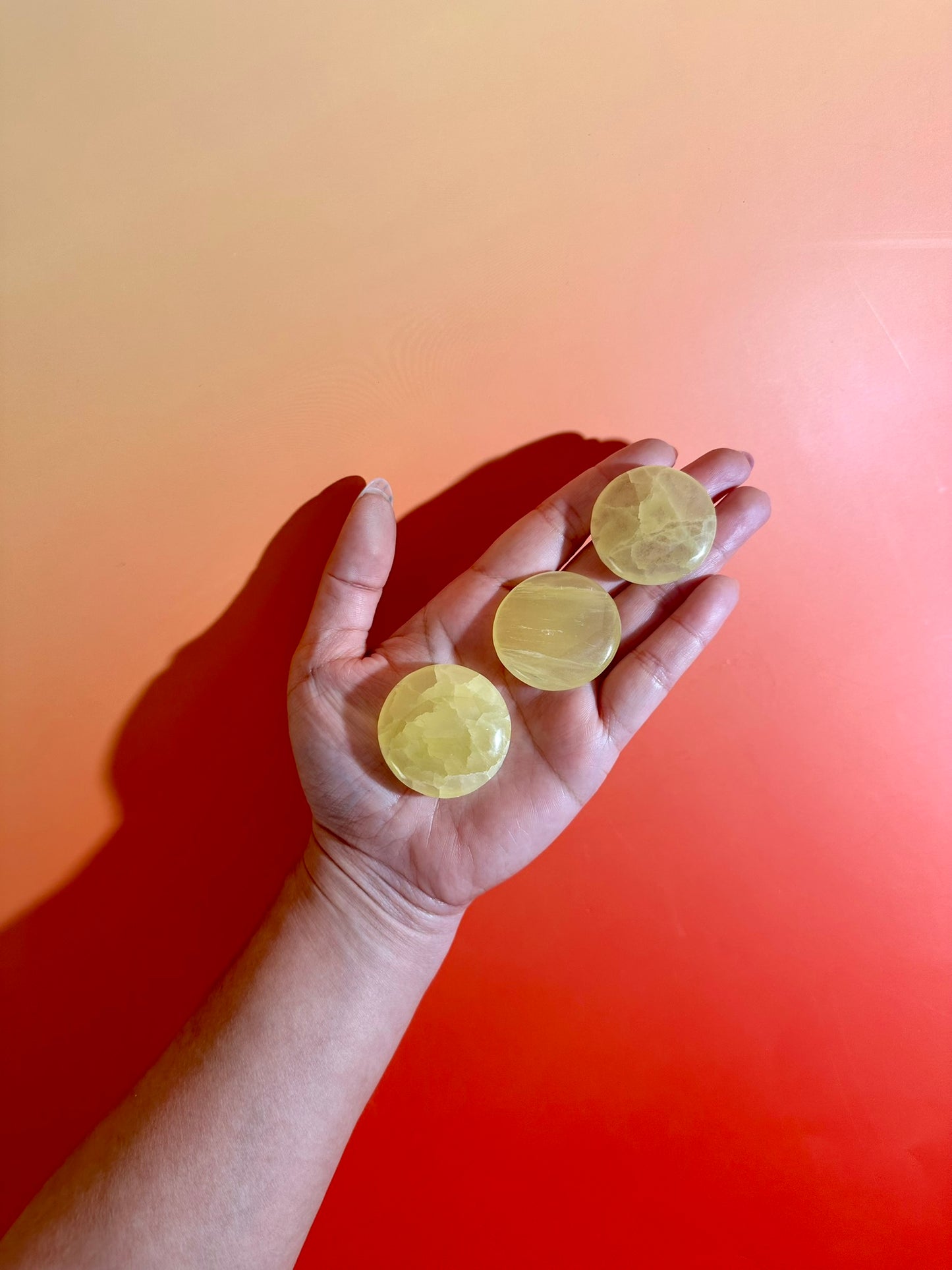 Yellow Calcite Round Flat Palm