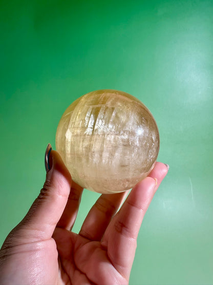 Honey Calcite Sphere – Option E | Collector Crystal, Abundance, Joy & Inner Strength