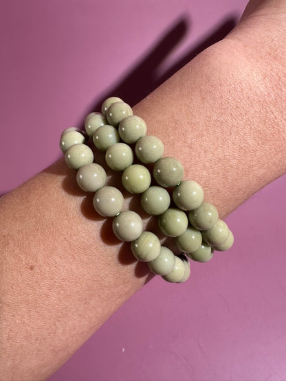 8mm Avocado Alashan Agate Beaded Bracelet | Grounding, Growth & Harmony Energy