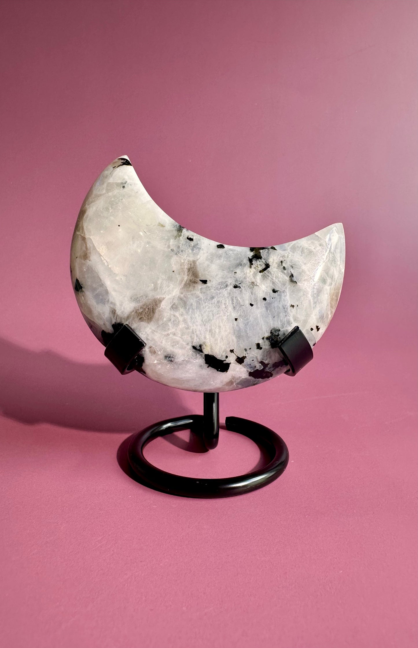 Rainbow Moonstone Moon Carving with Optional Stand