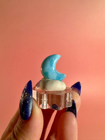 Small Larimar Crescent Moon | One-of-a-Kind Blue Crystal Carving