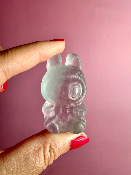 Rainbow Fluorite Sitting Lafufu Kawaii Forest Spirit Figurine Carving - C