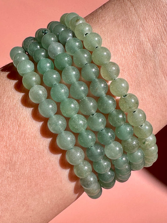 6mm Green Jade Beaded Bracelet
