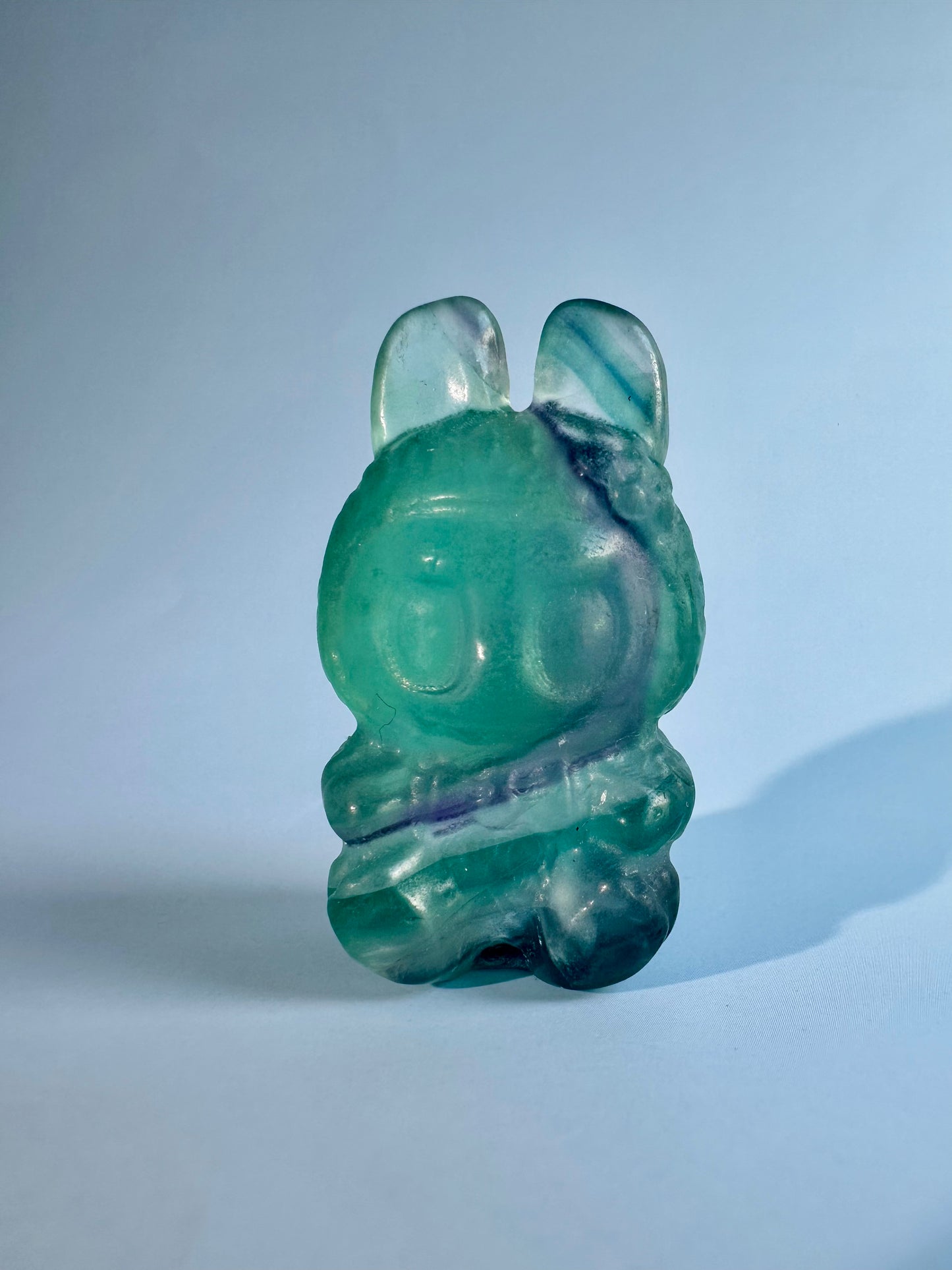 Rainbow Fluorite Sitting Lafufu Kawaii Forest Spirit Figurine Carving - A