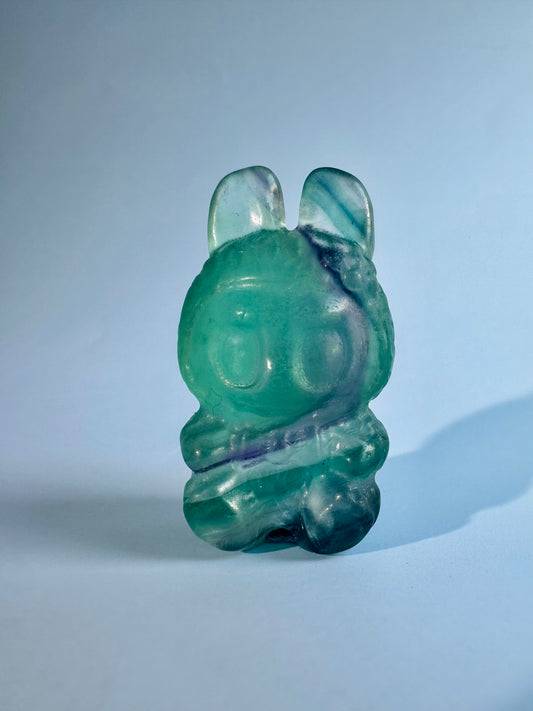 Rainbow Fluorite Sitting Lafufu Kawaii Forest Spirit Figurine Carving - A