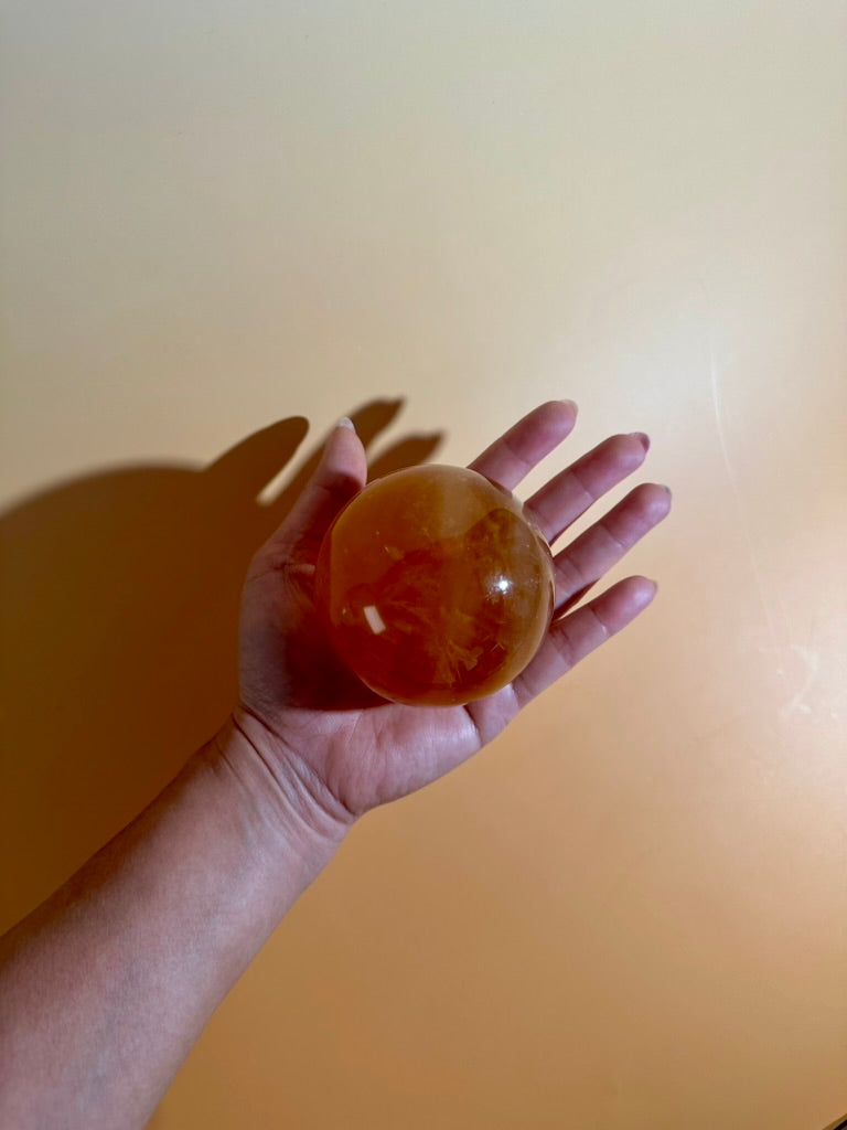 Honey Calcite Sphere – Option D | Success, Confidence & Solar Plexus Energy Crystal
