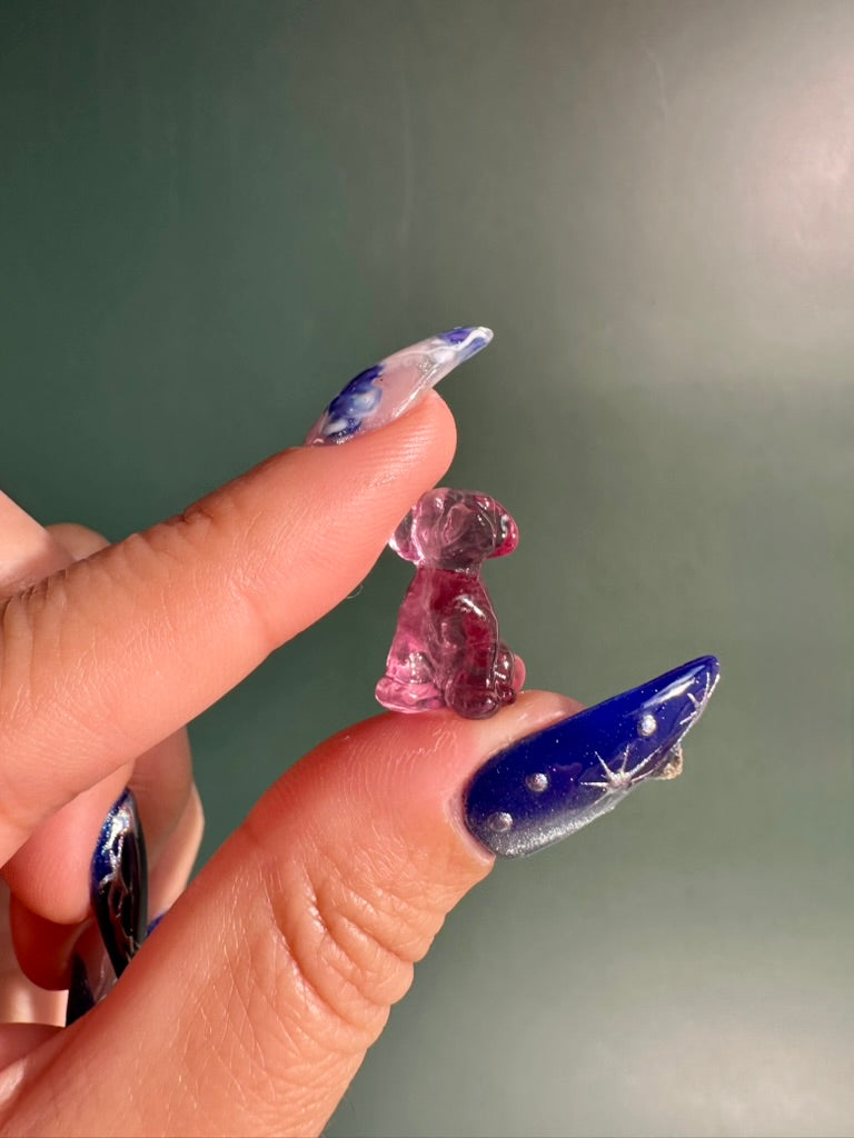 Mini Rainbow Fluorite Sitting Dog | Crystal Carving