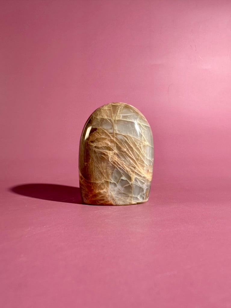 Peach Moonstone Standing Freeform – Option B | Intuition, Calm & Emotional Healing Crystal