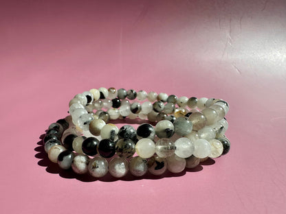 6mm Tourmaline in Quartz Beaded Bracelet