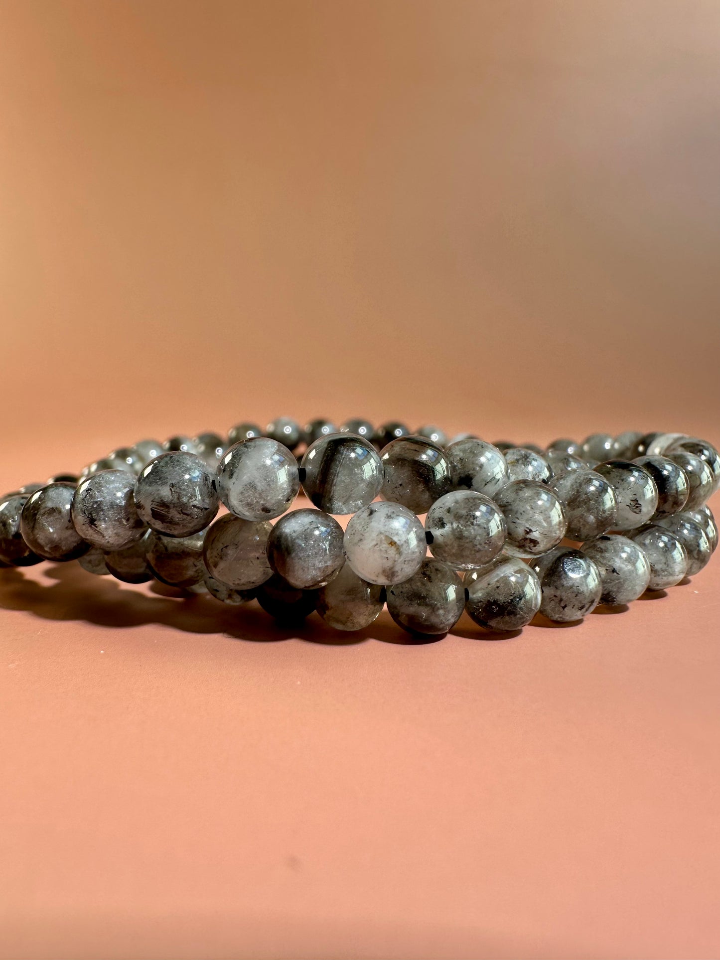 6mm Quartz with Anthraxolite Inclusions Beaded Bracelet
