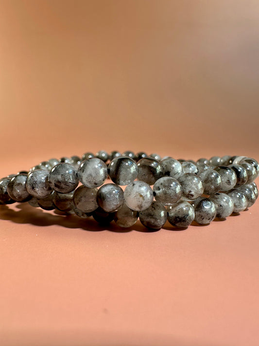 6mm Quartz with Anthraxolite Inclusions Beaded Bracelet