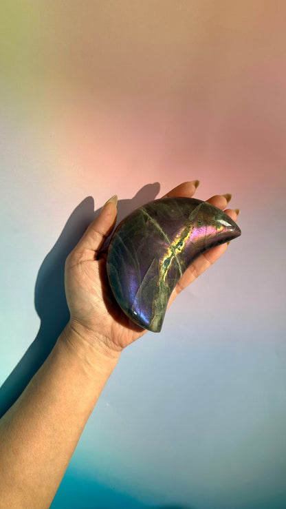 Extra Large Purple Flash Labradorite Crescent Moon