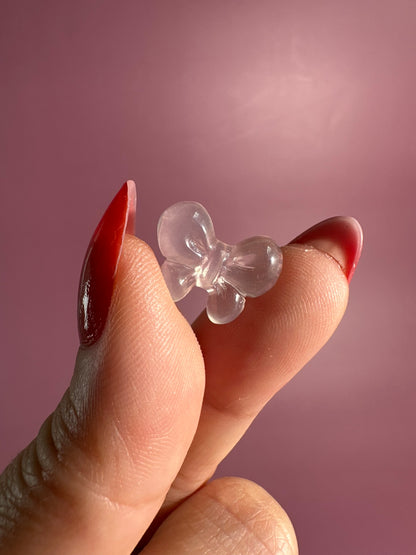 Mini Rose Quartz Bow | Cute Pink Crystal Carving