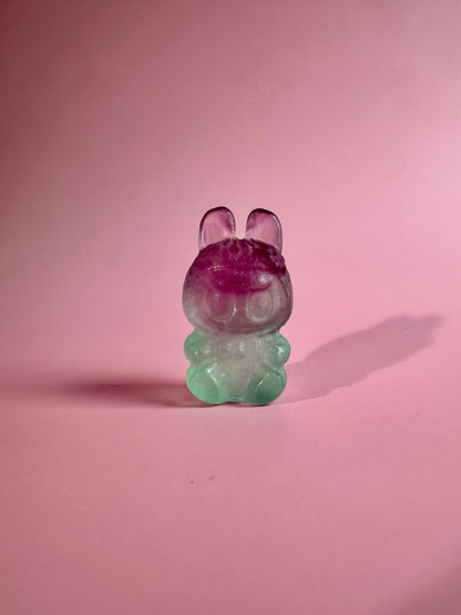 Rainbow Fluorite Sitting Lafufu Kawaii Forest Spirit Figurine Carving - Option  B