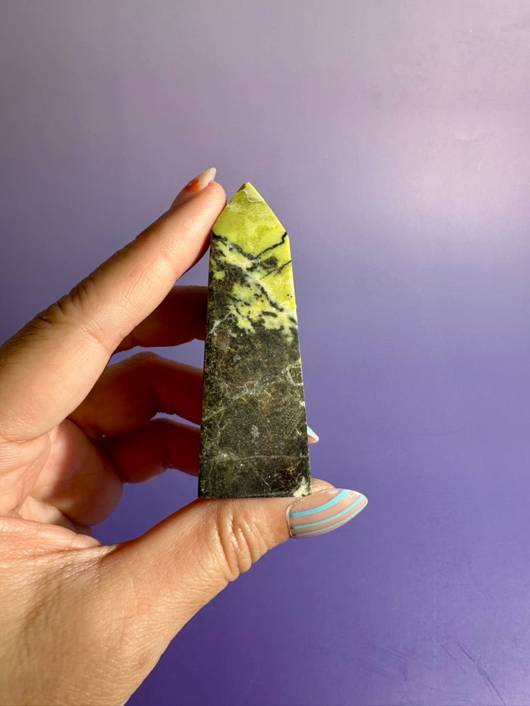 Perfectly Imperfect Serpentine with Pyrite Tower (Peru) Option A Misfit | Chipped Tip | Grounding Crystal