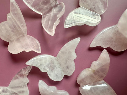 Small Rose Quartz 3D Butterfly Carving