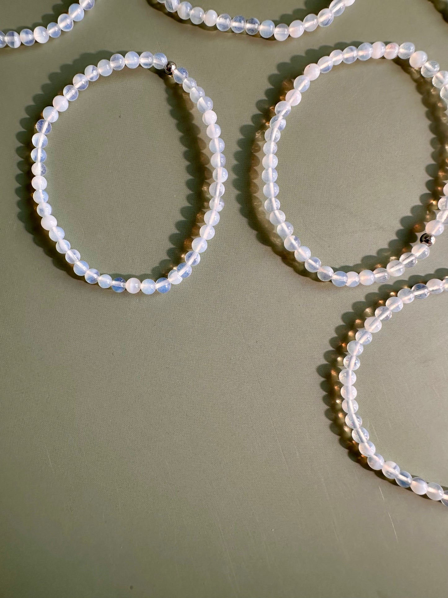 4mm Opalite with Silver Accent Bead Beaded Bracelet