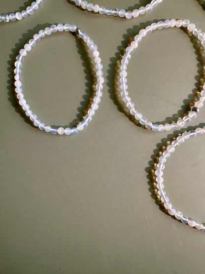 4mm Opalite with Silver Accent Bead Beaded Bracelet