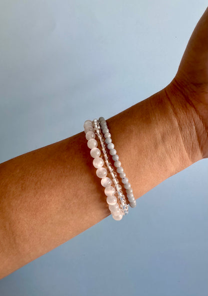 Bracelet Bundle Set: “In Her Light” - Clear Quartz, Satin Spar (Selenite), Angelite