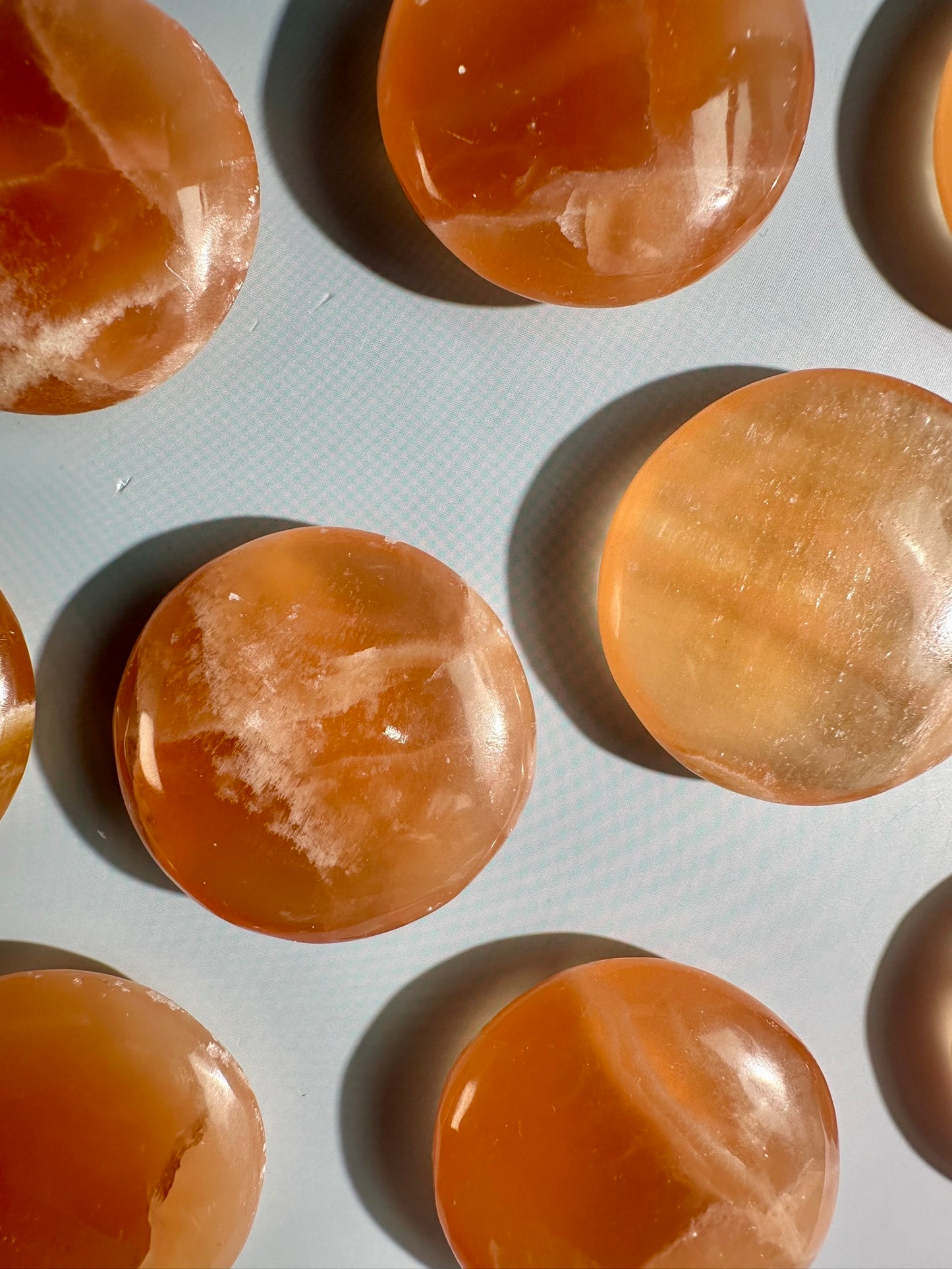 Honey Calcite Round Flat Palm