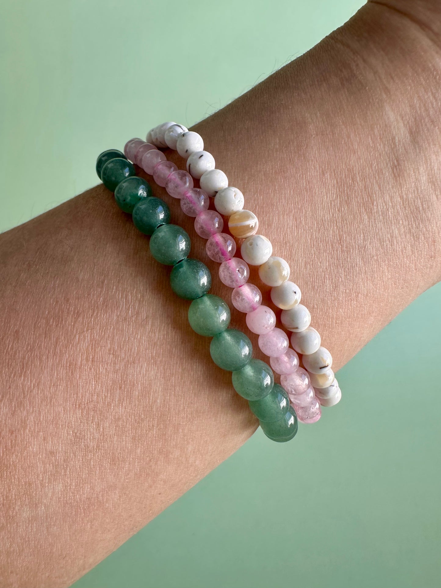 Bracelet Bundle Set: “Mother’s Love” - Mother of Pearl, Rose Quartz, Green Jade