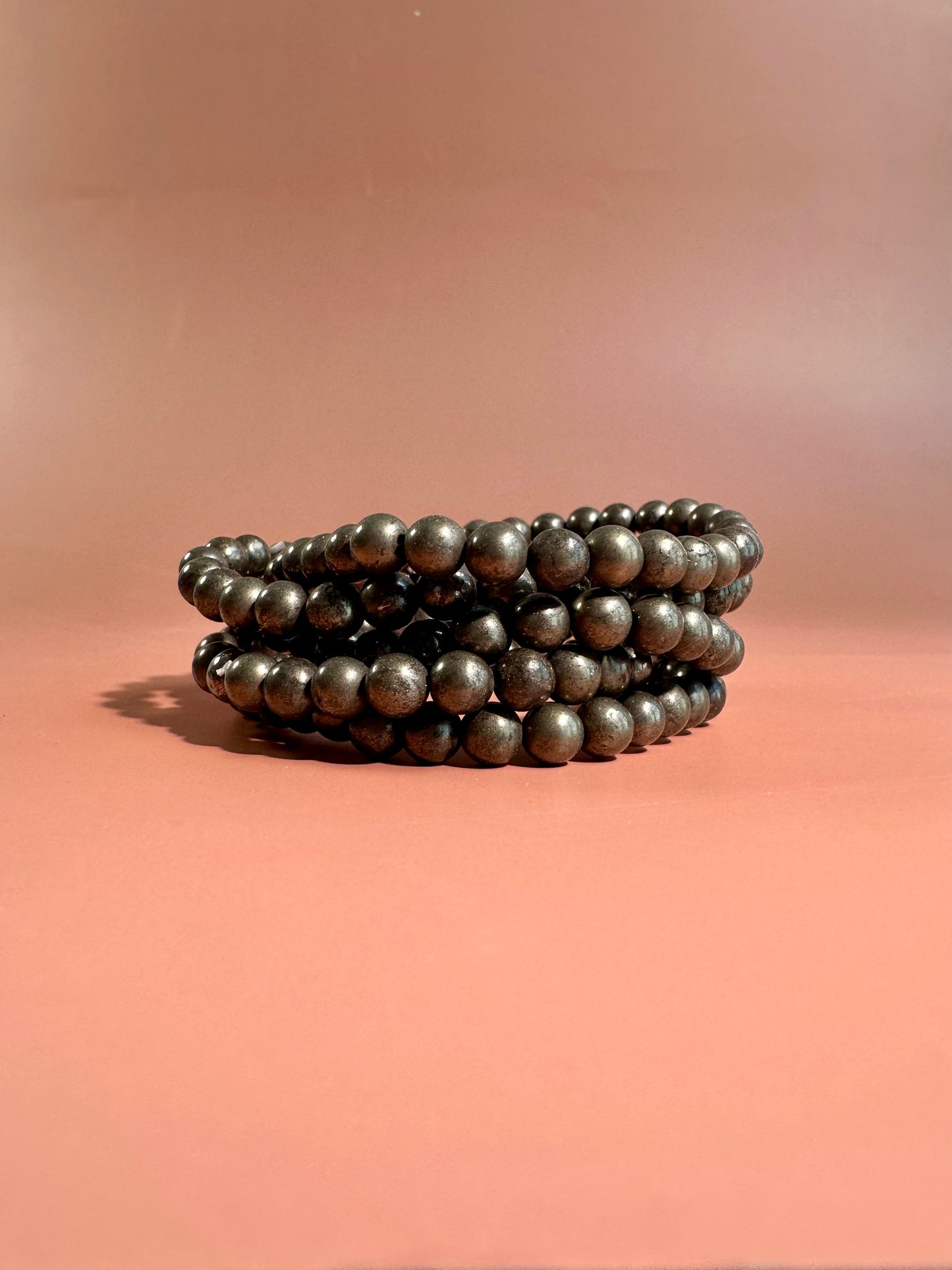 6mm Polished Pyrite Beaded Bracelet