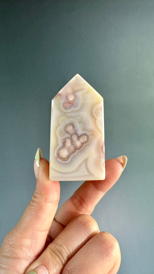 Druzy Flower Agate Obelisk – Option A