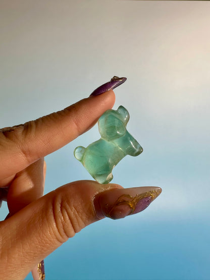 Mini Rainbow Fluorite Dog | Cute Crystal Carving