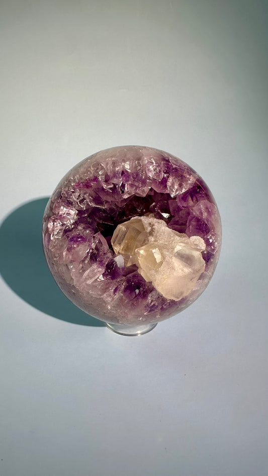 Amethyst Geode Sphere with Calcite – Option B