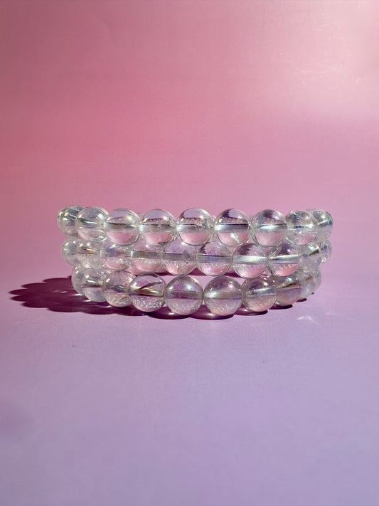 8mm Aura Quartz Beaded Bracelet | Joy, Light & Positive Energy