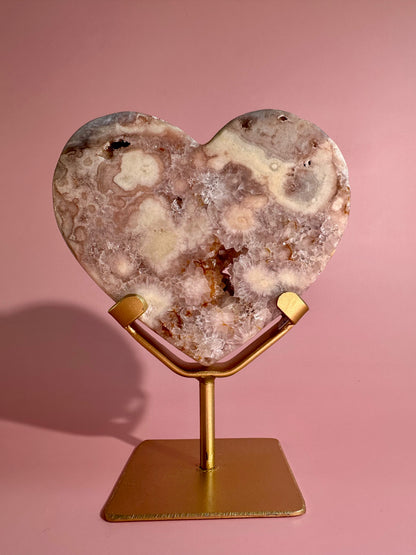 Pink Amethyst Heart on Gold Stand – Option E