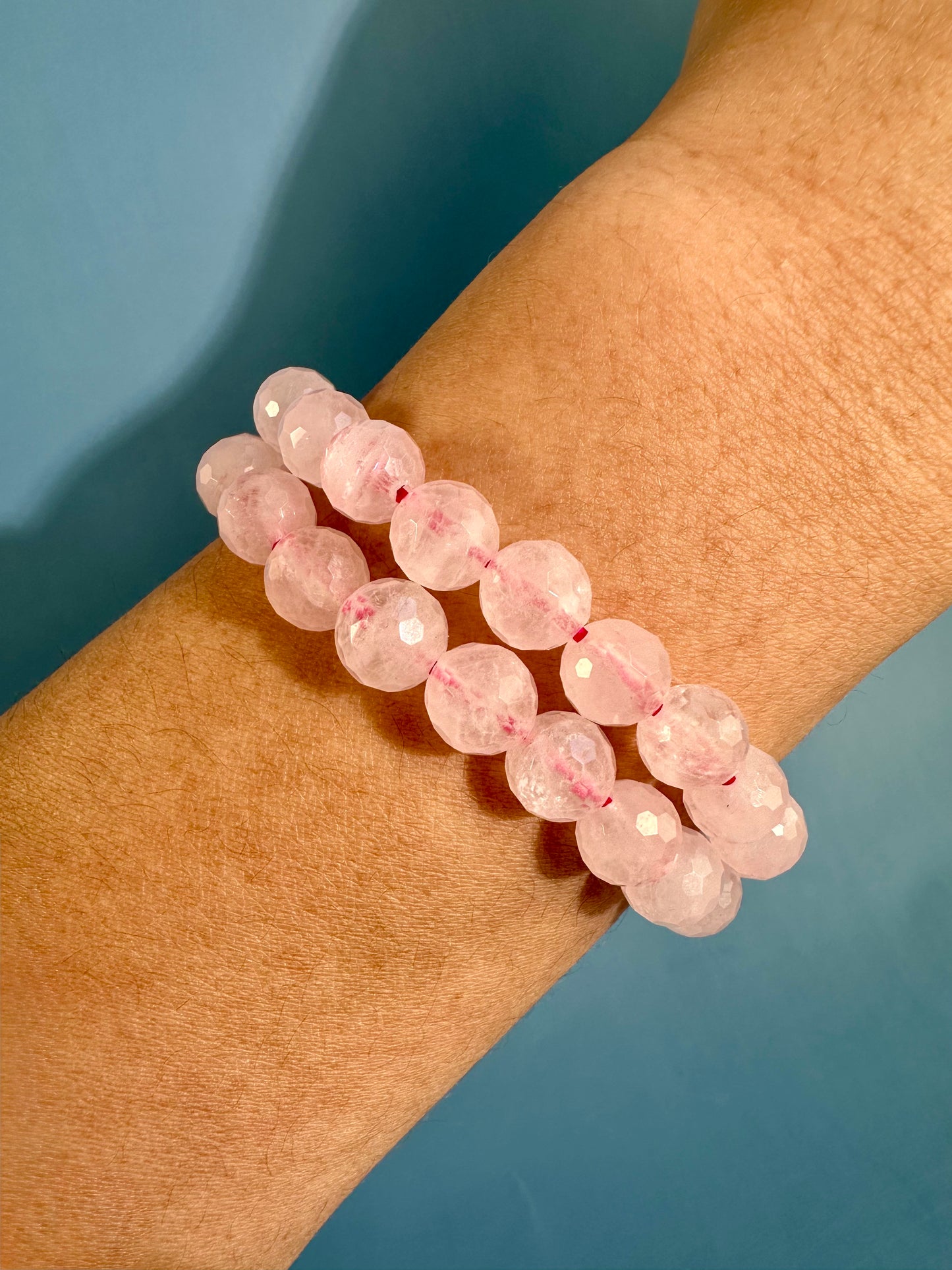 8mm Faceted Rose Quartz Beaded Bracelet