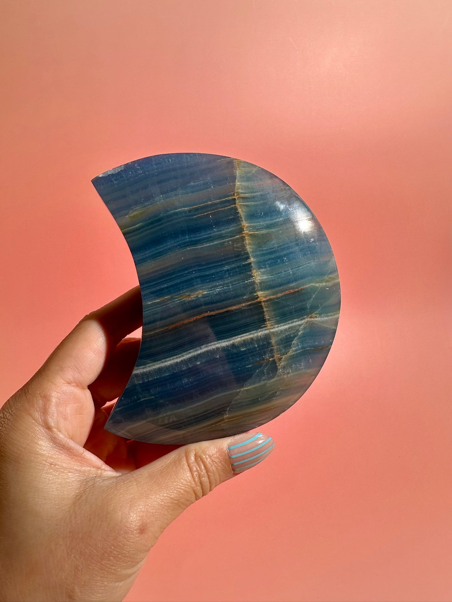Blue Onyx Crescent Moon on Black Stand – Option C | Wisdom, Balance & Celestial Energy