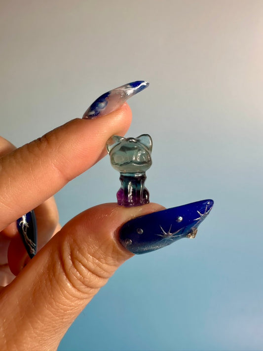 Mini Rainbow Fluorite Luna Cat | Crystal Carving