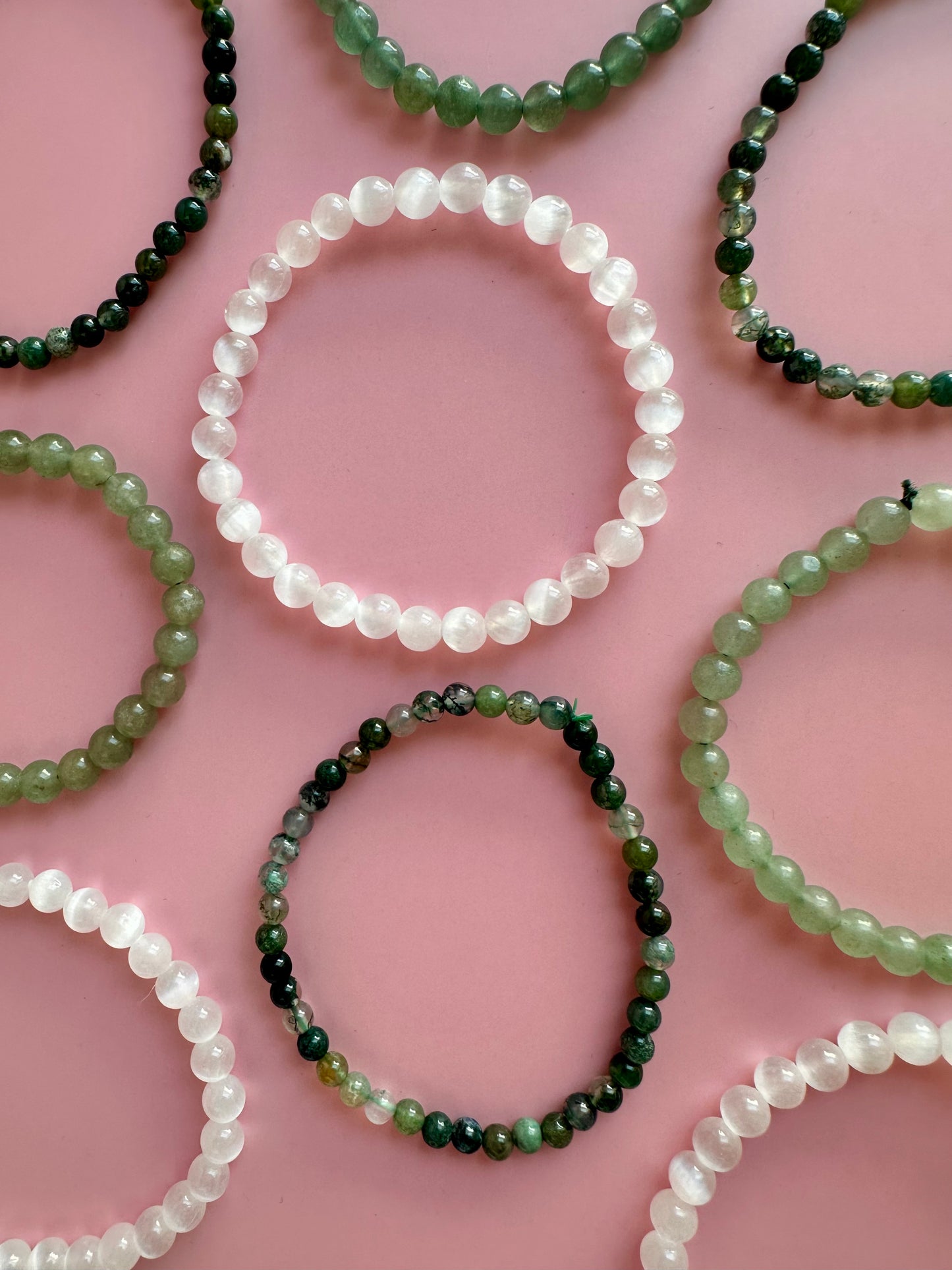 Bracelet Bundle Set: “Heaven & Earth” - Moss Agate, Green Jade, Satin Spar (Selenite)
