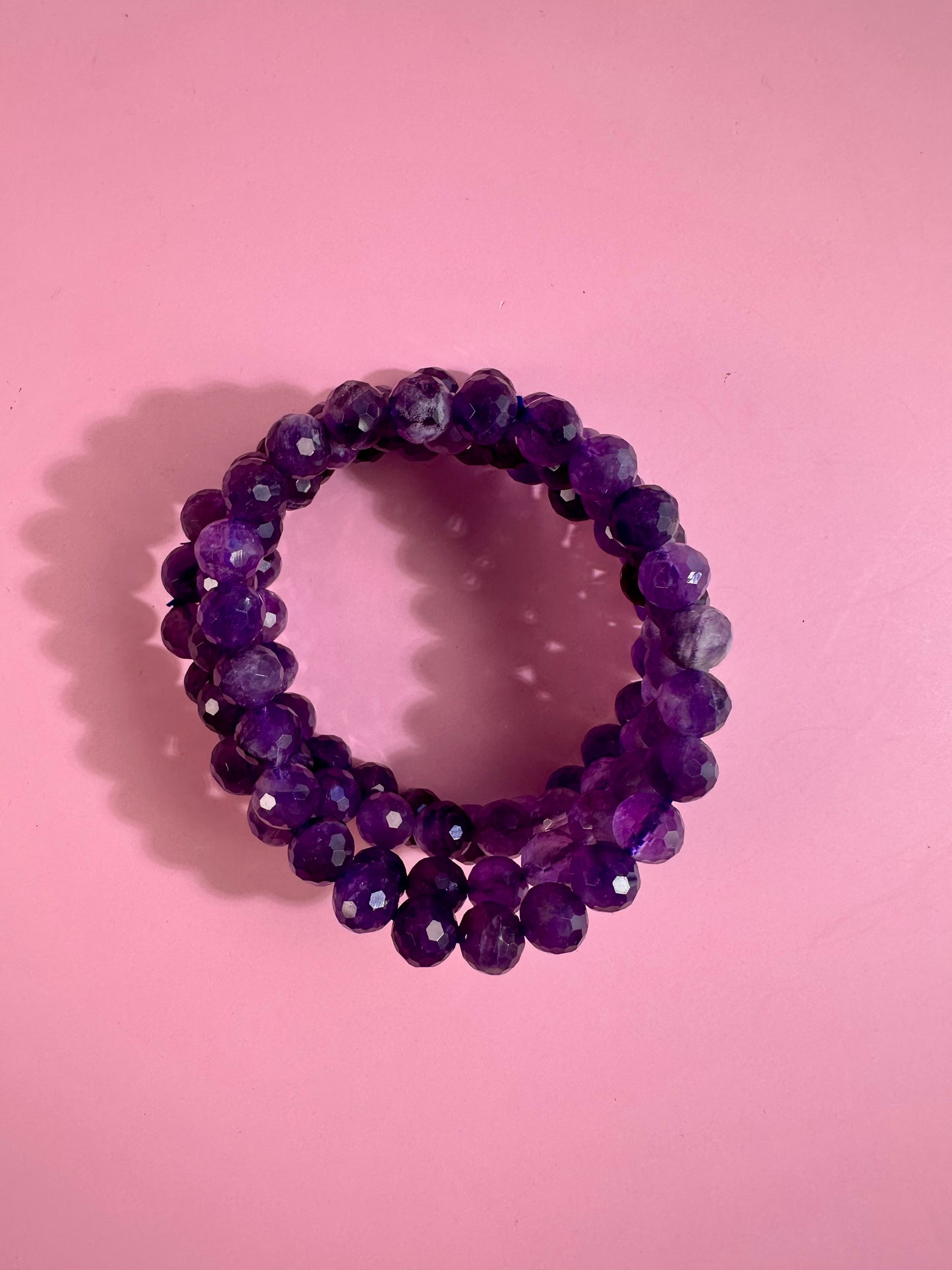 8mm Faceted Amethyst Beaded Bracelet