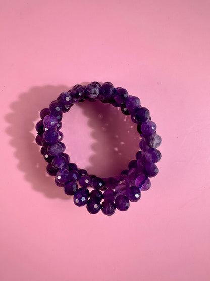 8mm Faceted Amethyst Beaded Bracelet