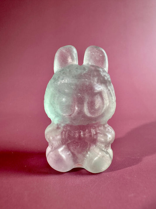 Rainbow Fluorite Sitting Lafufu Kawaii Forest Spirit Figurine Carving - C