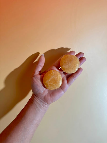 Orange Calcite Round Flat Palm