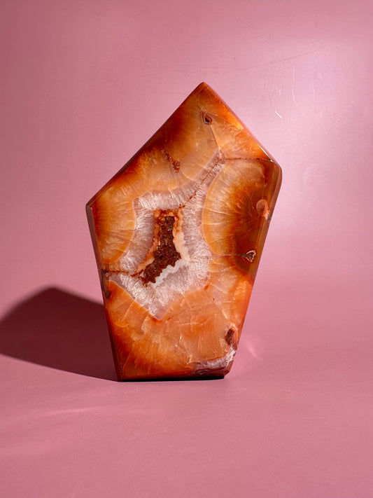 Carnelian Agate Geometric Freeform – Option L | Manifestation, Confidence & Vitality Energy