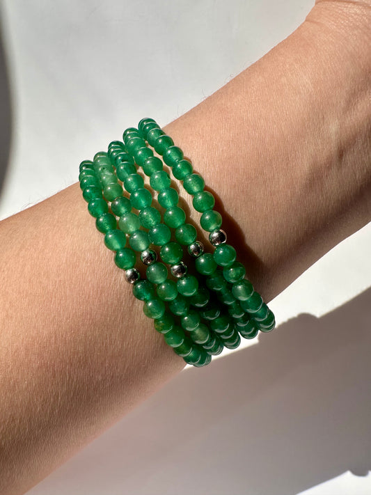 4mm Green Aventurine with Silver Accent Bead Beaded Bracelet