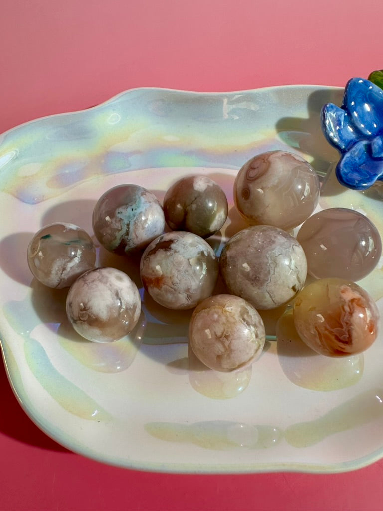 Small Flower Agate Sphere 20mm | Mini Crystal Sphere
