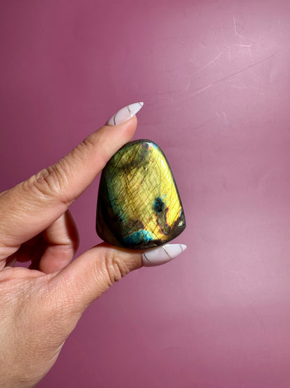 Small Yellow Flash Labradorite Standing  Freeform – Option J