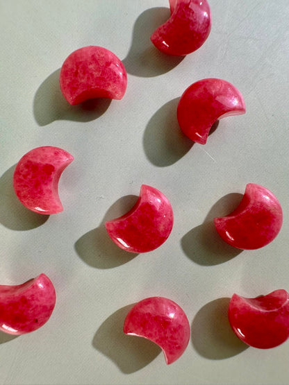 Mini Rhodonite Crescent Moon | Pink Crystal Carving