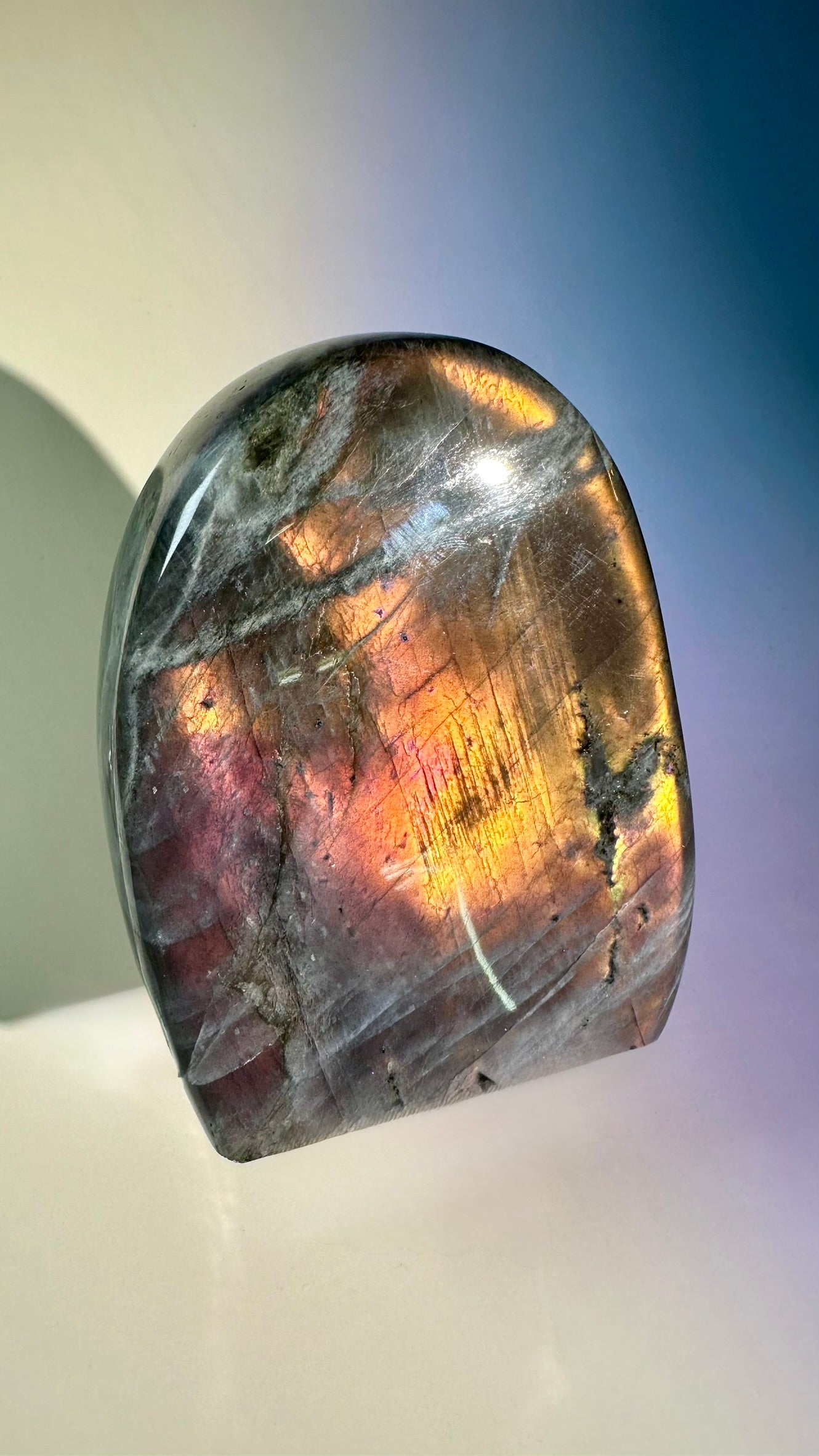 Large Orange Flash Labradorite Standing Freeform – Option I