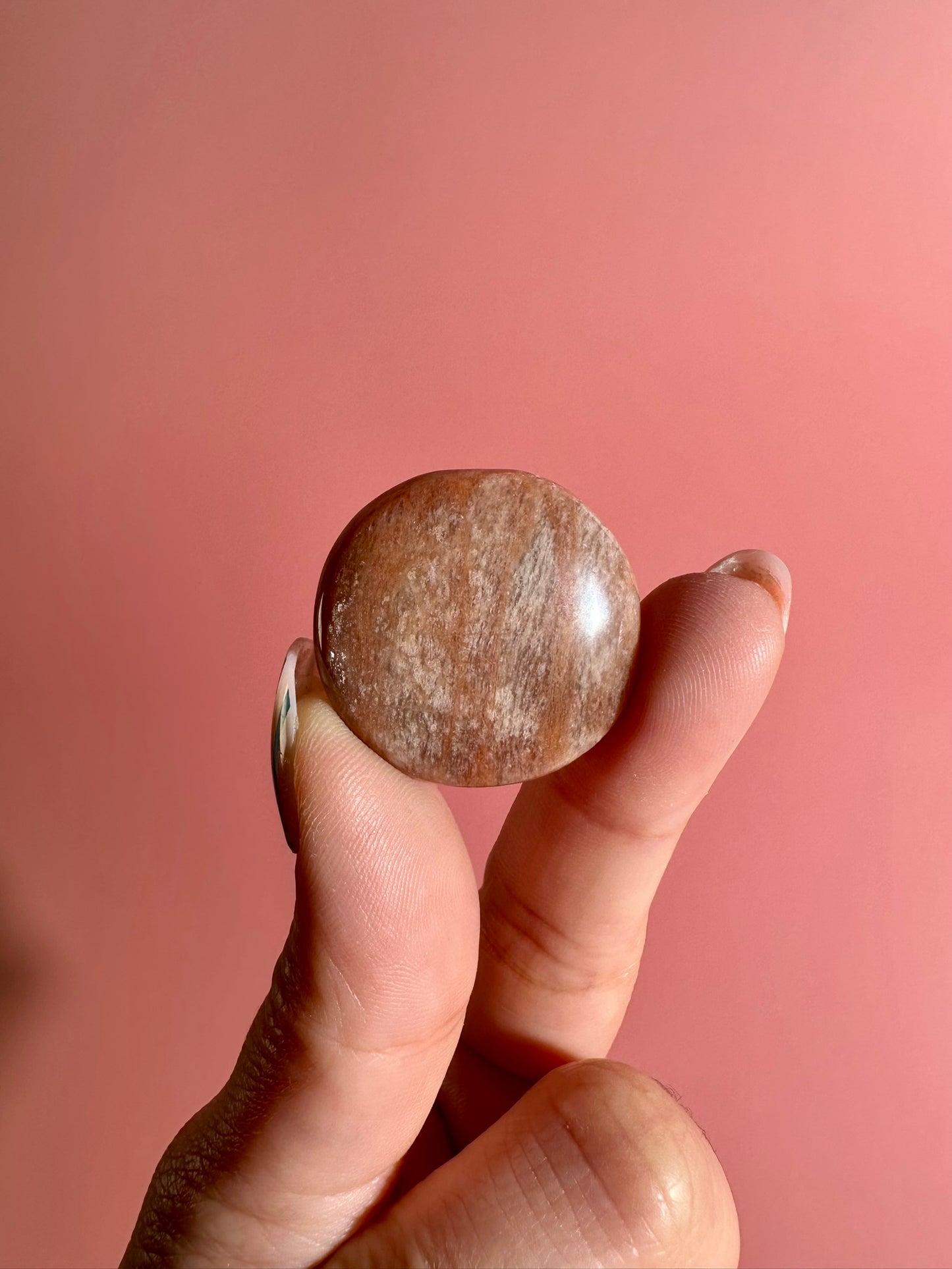 Peach Moonstone Mini Round Flat Palm
