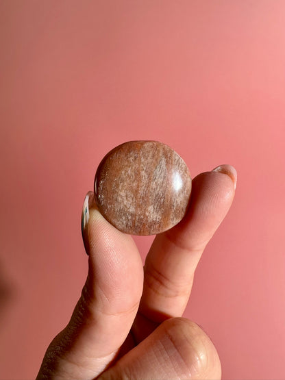 Peach Moonstone Mini Round Flat Palm