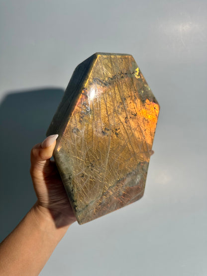 Extra Large Dual Sunset and Orange Flash Labradorite Standing  Freeform – Option B