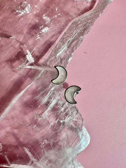 925 Sterling Silver Crescent Moon Rainbow Moonstone Stud Earrings